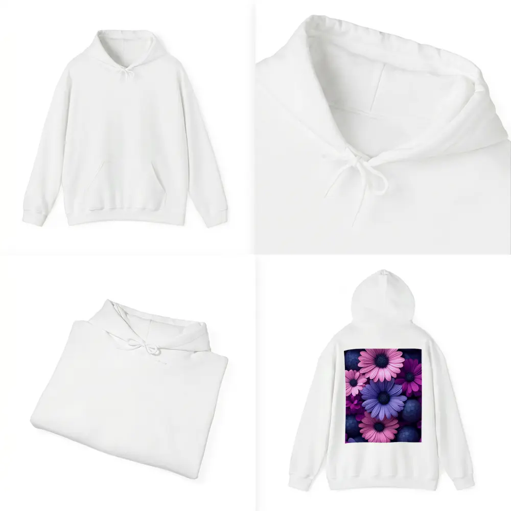 Pink Purple Daisy Flowers Dark Blue Spheres – Hoodies