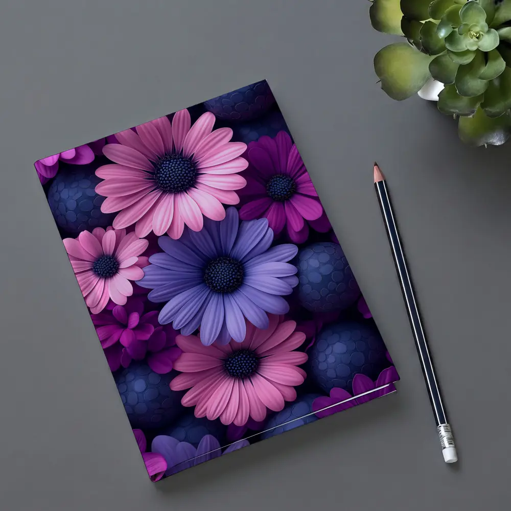 Pink Purple Daisy Flowers Dark Blue Spheres – Notebooks