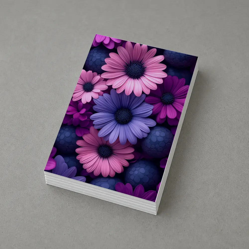 Pink Purple Daisy Flowers Dark Blue Spheres – Postcards