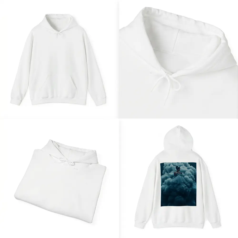 Woman in Blue Gown Surrounded by Clouds – Hoodies