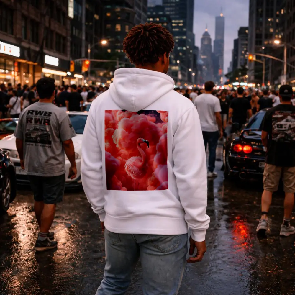 Pink Flamingo Surrounded by Fluffy Pink Clouds – Hoodies