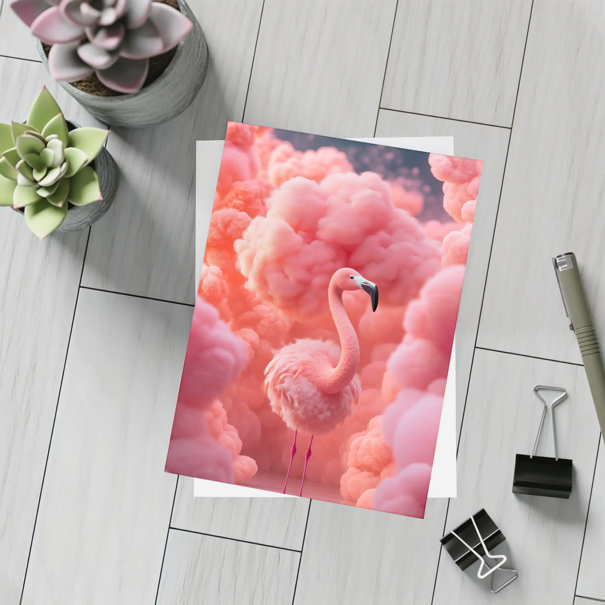 Pink Flamingo Surrounded by Fluffy Pink Clouds – Postcards