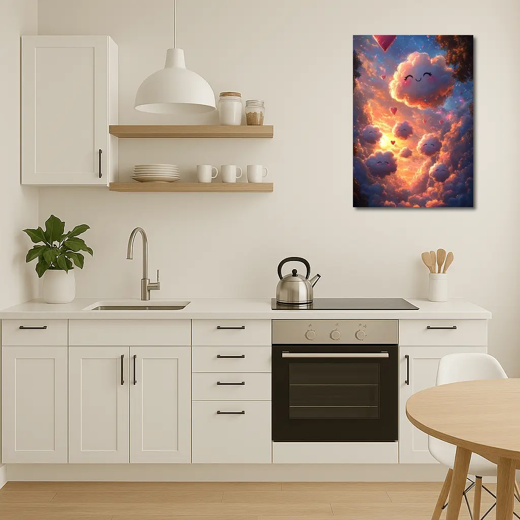 Cute Smiling Clouds Hearts Sunset Sky – Wall Art