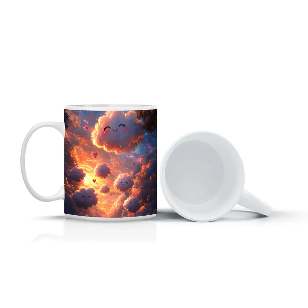 Cute Smiling Clouds Hearts Sunset Sky – Mugs