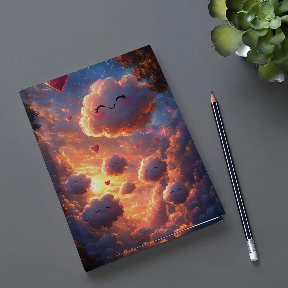 Cute Smiling Clouds Hearts Sunset Sky – Notebooks