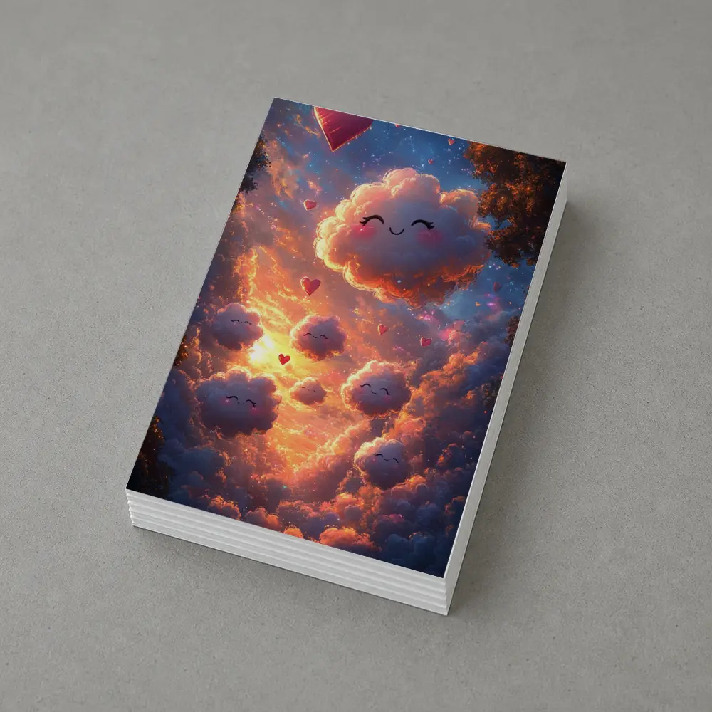 Cute Smiling Clouds Hearts Sunset Sky – Postcards