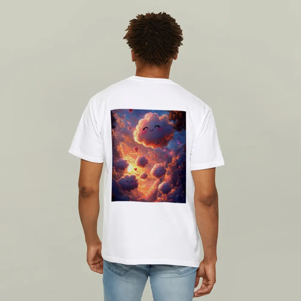 Cute Smiling Clouds Hearts Sunset Sky – T-Shirts