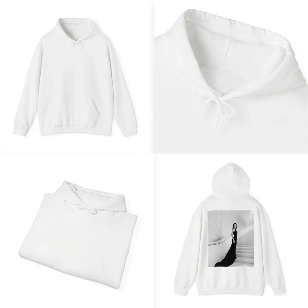 Woman Black Gown White Architectural Staircase – Hoodies