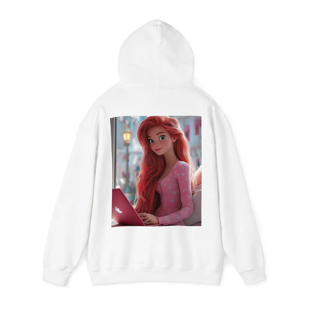 Red Hair Girl Pink Laptop Cartoon Art – Hoodies