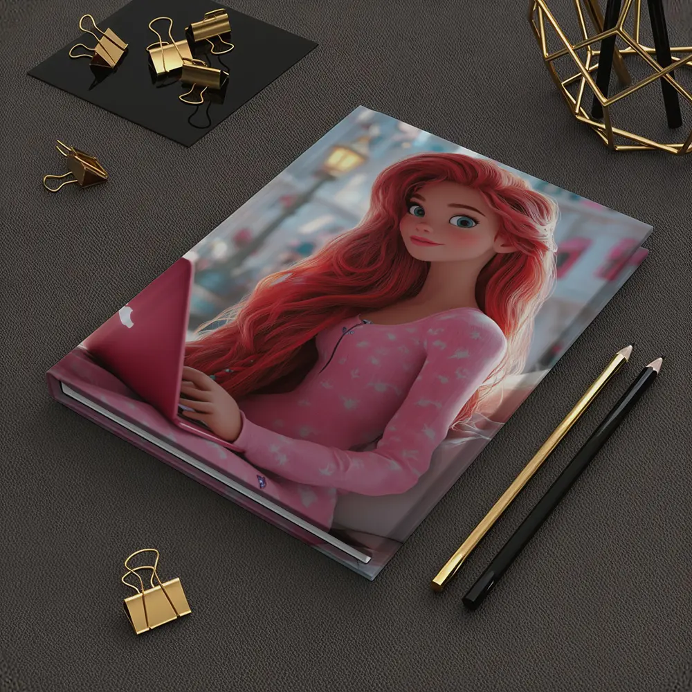 Red Hair Girl Pink Laptop Cartoon Art – Notebooks