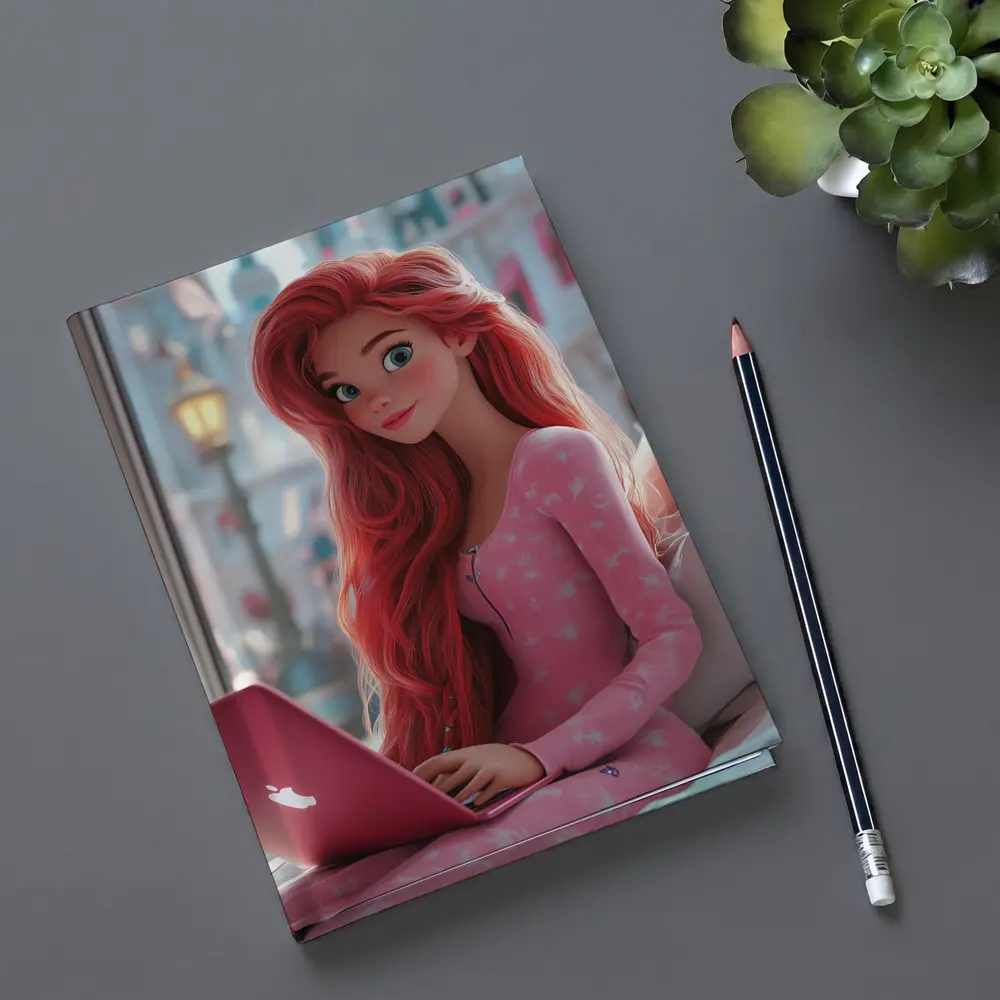Red Hair Girl Pink Laptop Cartoon Art – Notebooks