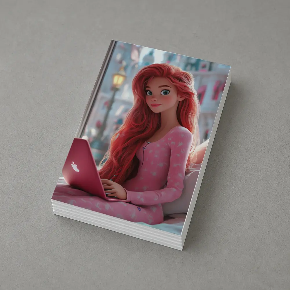 Red Hair Girl Pink Laptop Cartoon Art – Postcards