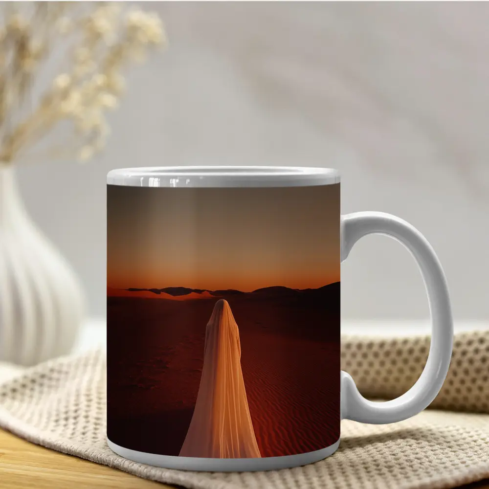 Ghost Figure Walking Desert Sunset Dunes – Mugs
