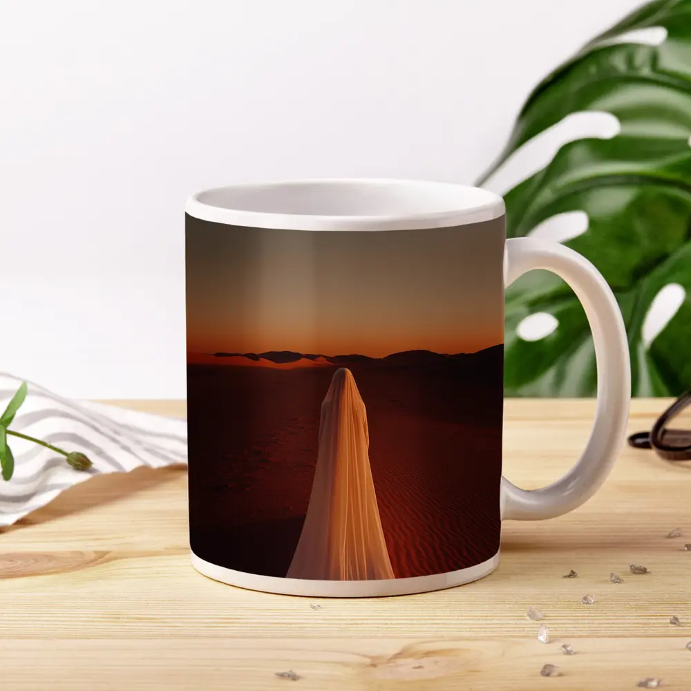 Ghost Figure Walking Desert Sunset Dunes – Mugs