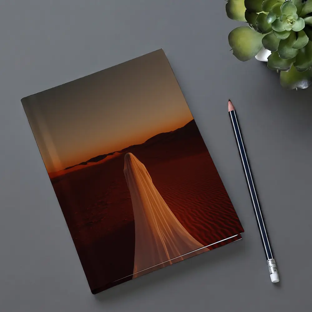 Ghost Figure Walking Desert Sunset Dunes – Notebooks