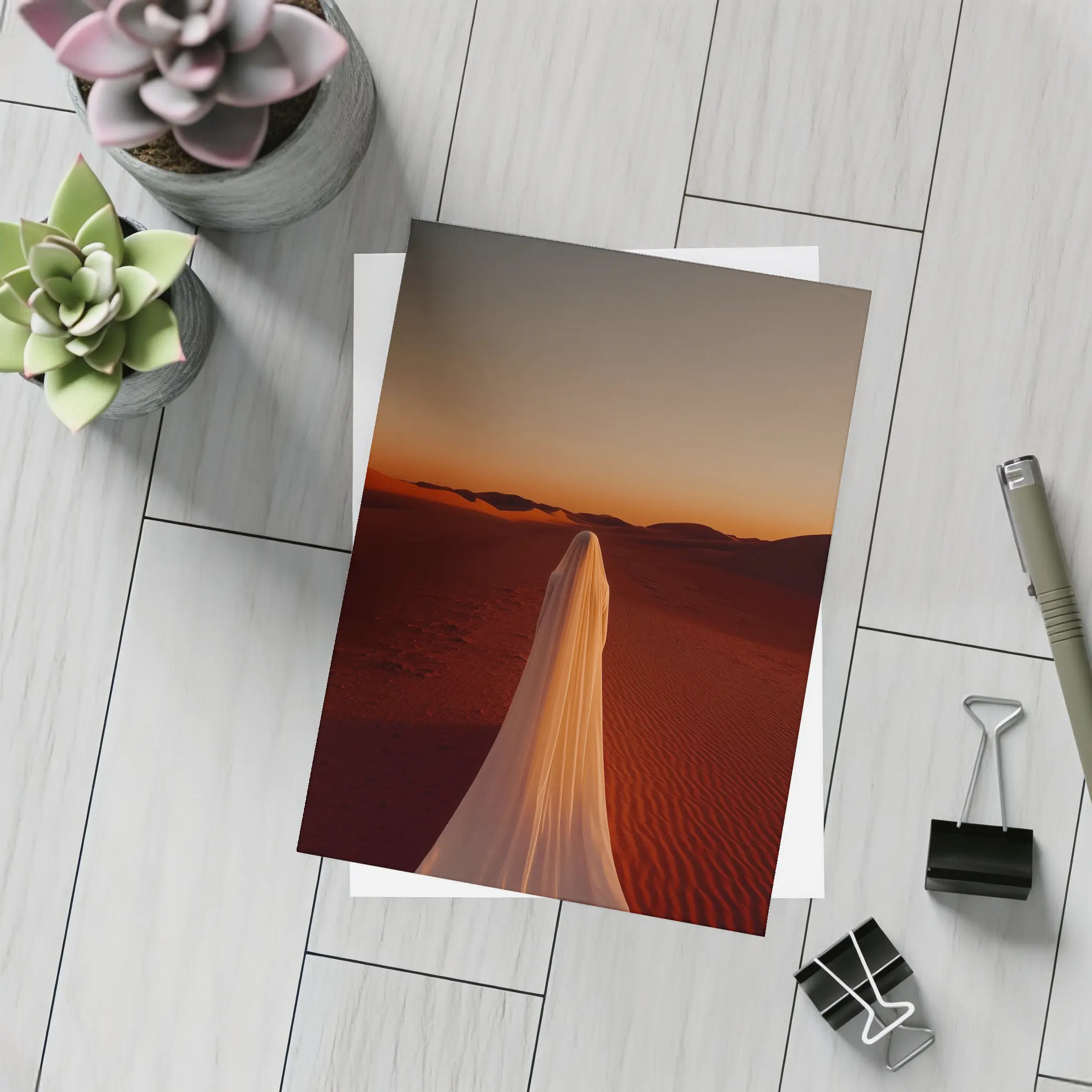 Ghost Figure Walking Desert Sunset Dunes – Postcards