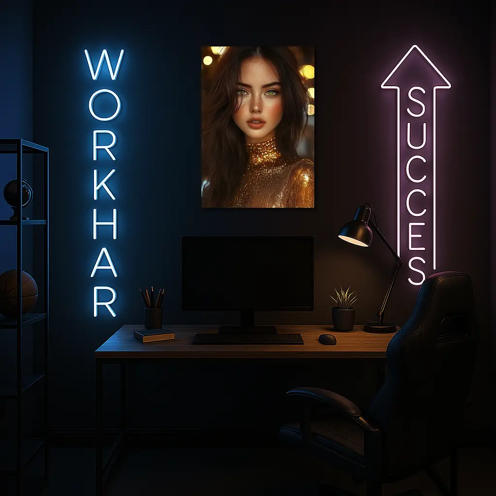 Green Eyed Woman Gold Sequin Bokeh Lights – Wall Art