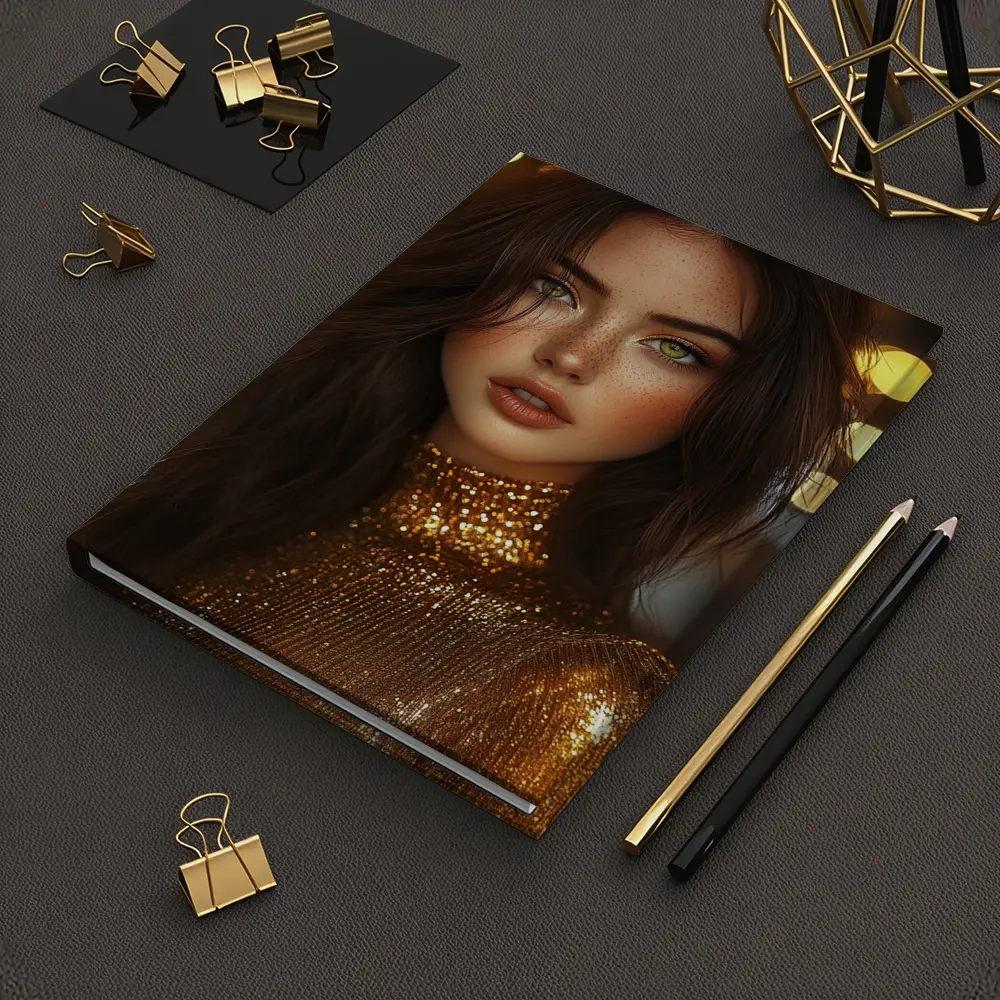Green Eyed Woman Gold Sequin Bokeh Lights – Notebooks