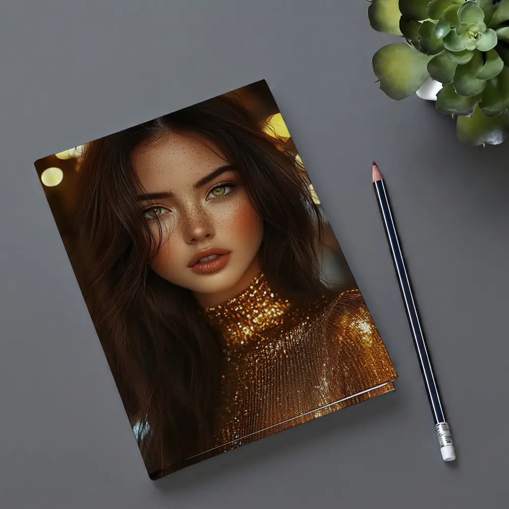 Green Eyed Woman Gold Sequin Bokeh Lights – Notebooks
