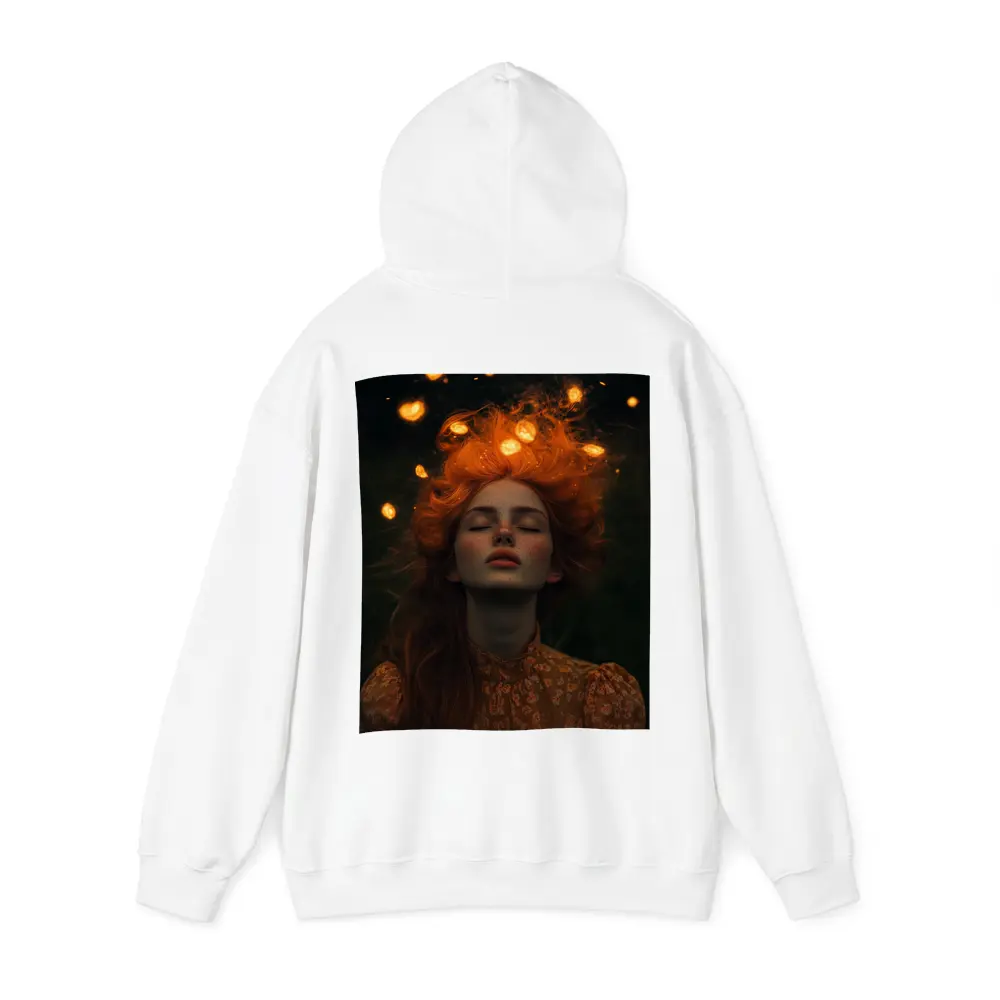 Red Haired Woman Glowing Lights Dark Night – Hoodies