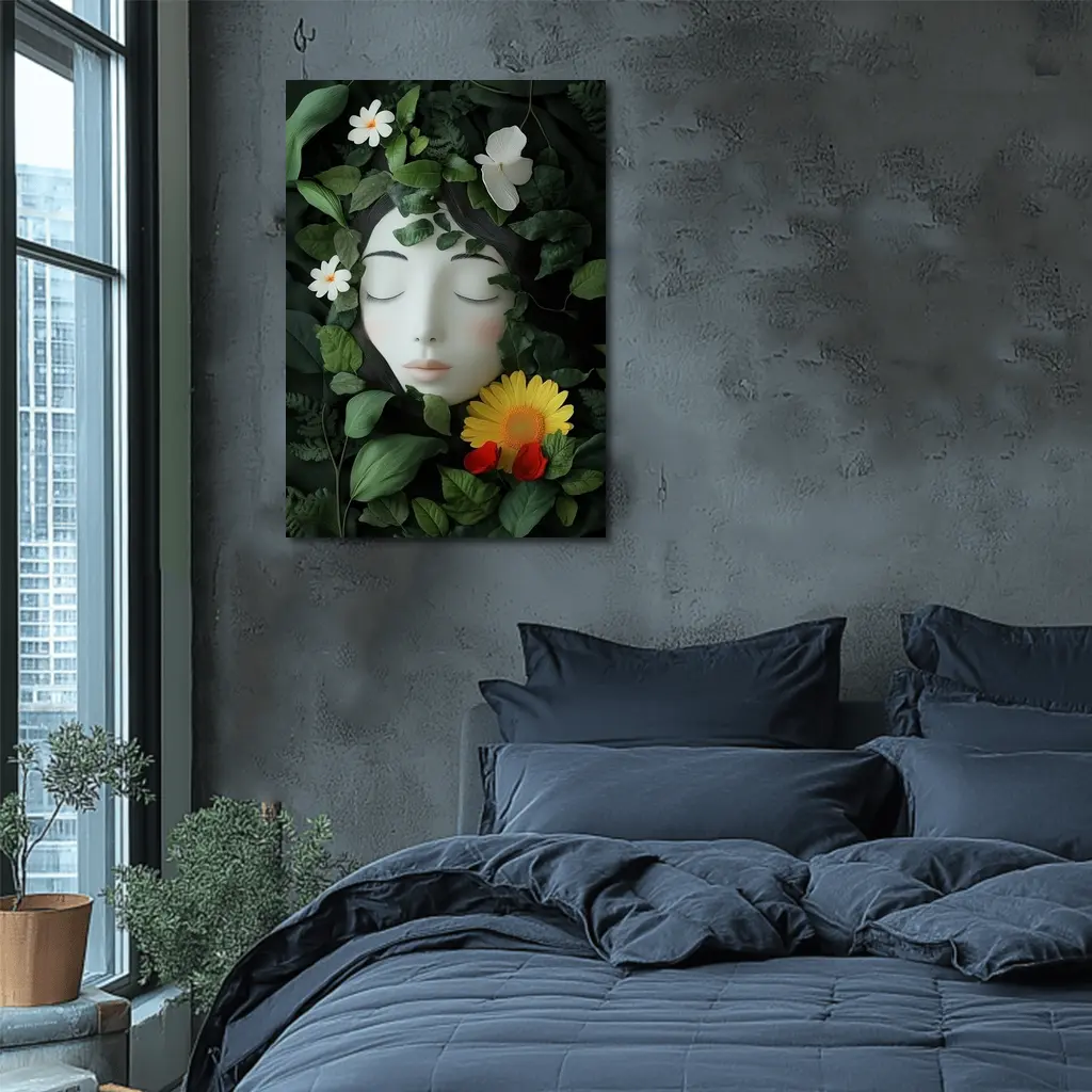 Serene Woman Face Surrounded By Flowers – Wall Art