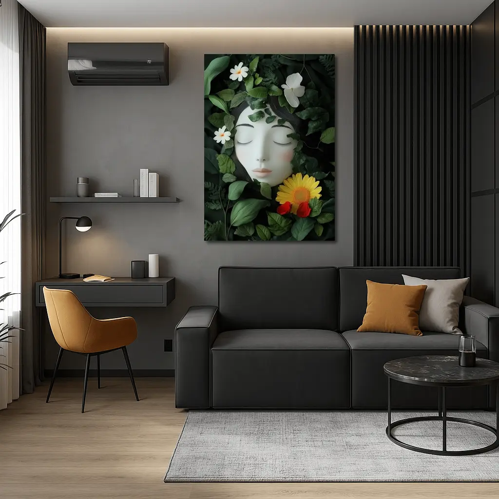 Serene Woman Face Surrounded By Flowers – Wall Art