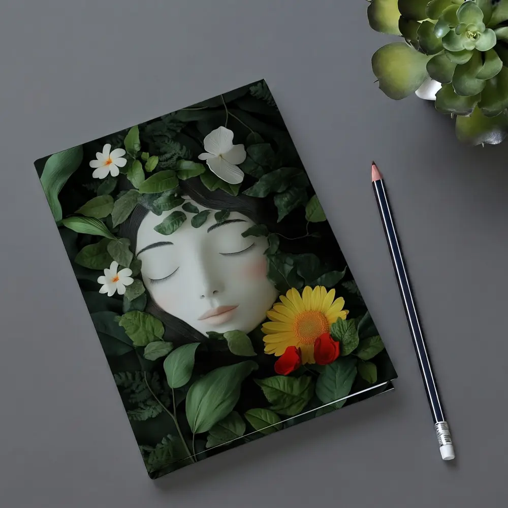 Serene Woman Face Surrounded By Flowers – Notebooks