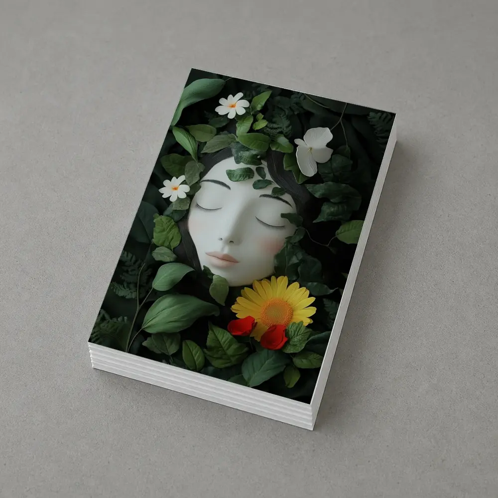 Serene Woman Face Surrounded By Flowers – Postcards