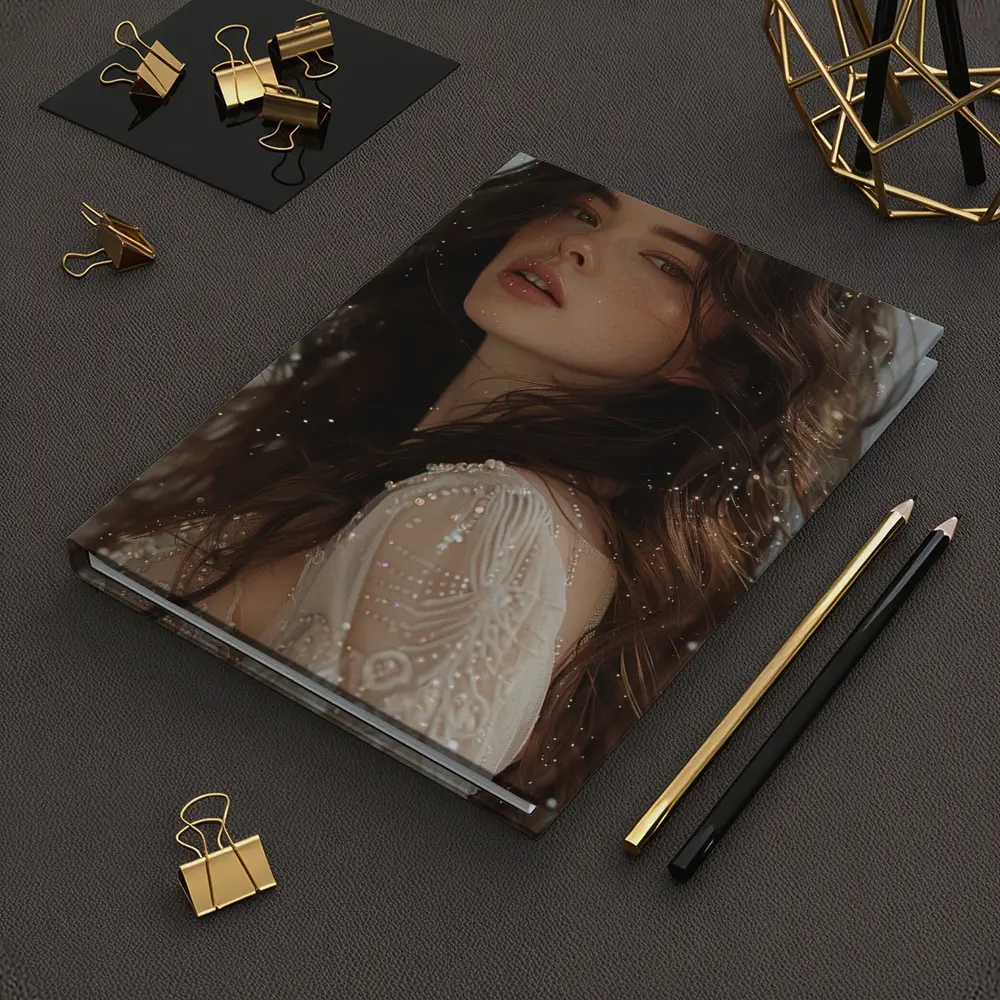 Dark Hair Woman White Lace Dress Portrait – Notebooks
