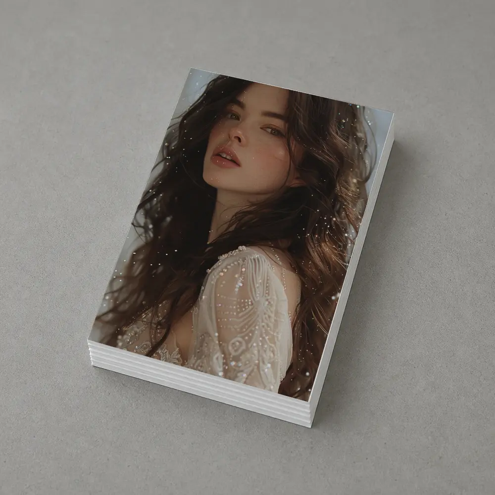 Dark Hair Woman White Lace Dress Portrait – Postcards