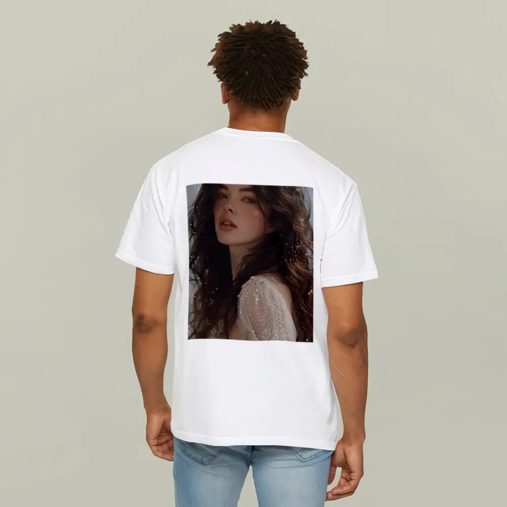 Dark Hair Woman White Lace Dress Portrait – T-Shirts