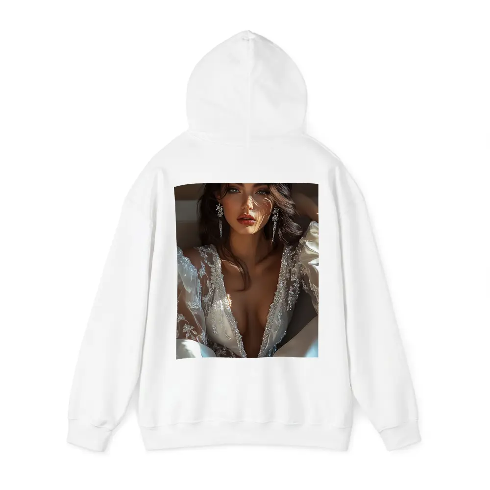 Elegant Woman White Lace Gown Portrait – Hoodies