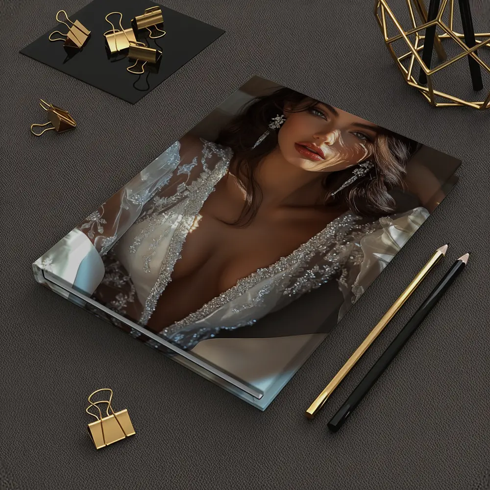 Elegant Woman White Lace Gown Portrait – Notebooks
