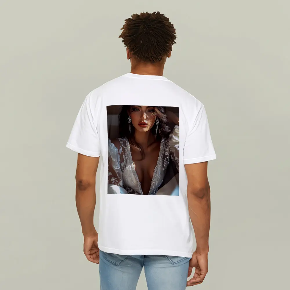 Elegant Woman White Lace Gown Portrait – T-Shirts