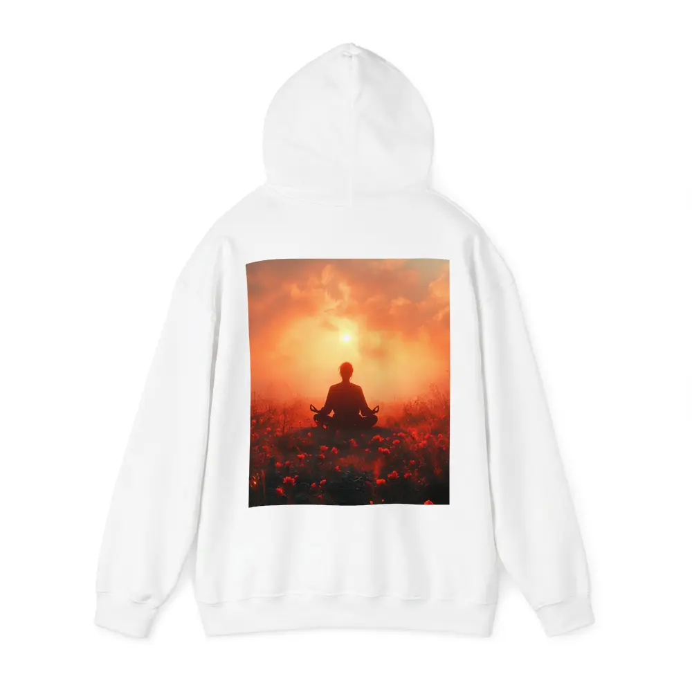 Meditation Silhouette Sunset Flower Field Red – Hoodies