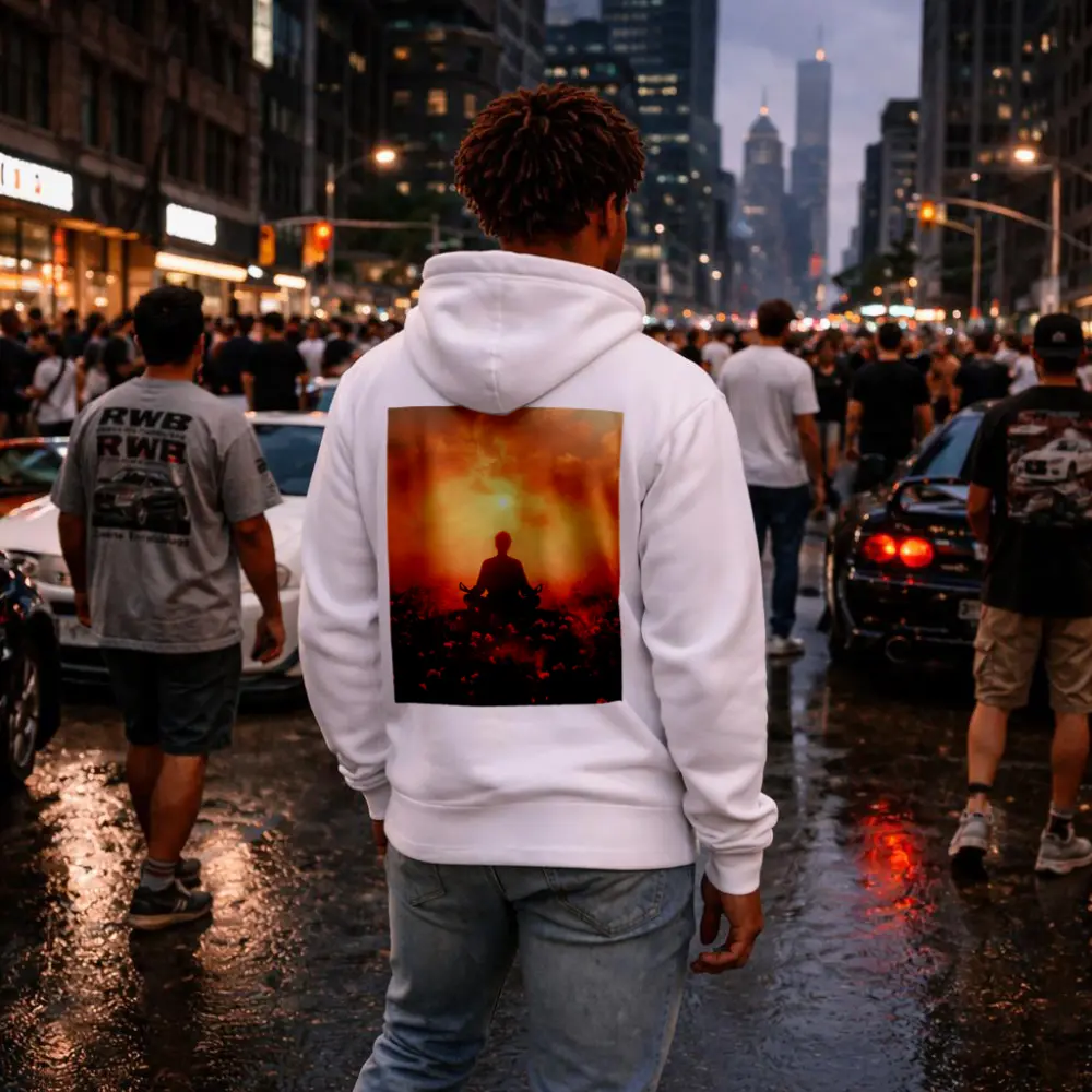 Meditation Silhouette Sunset Flower Field Red – Hoodies