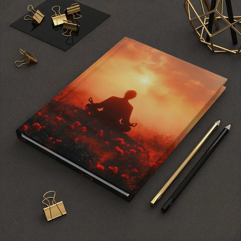 Meditation Silhouette Sunset Flower Field Red – Notebooks
