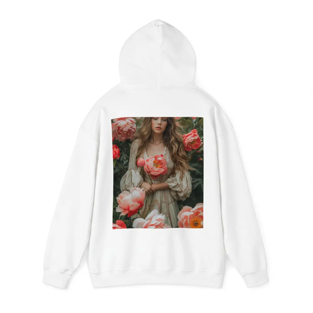 Woman Among Pink Peonies Garden Floral – Hoodies