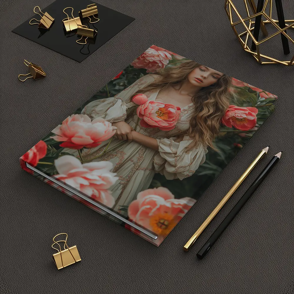 Woman Among Pink Peonies Garden Floral – Notebooks