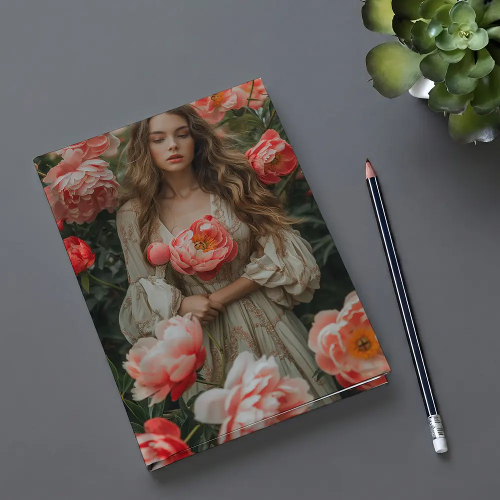 Woman Among Pink Peonies Garden Floral – Notebooks