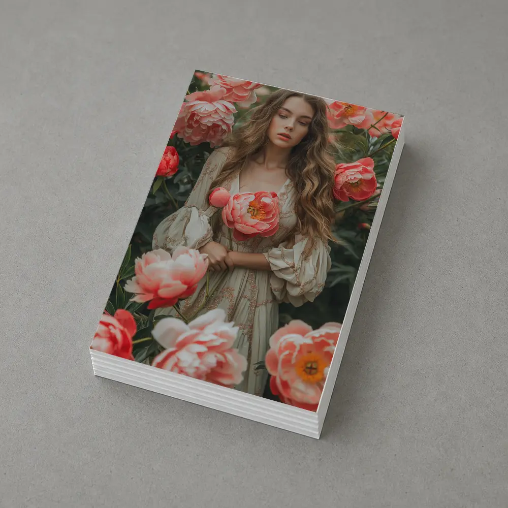 Woman Among Pink Peonies Garden Floral – Postcards