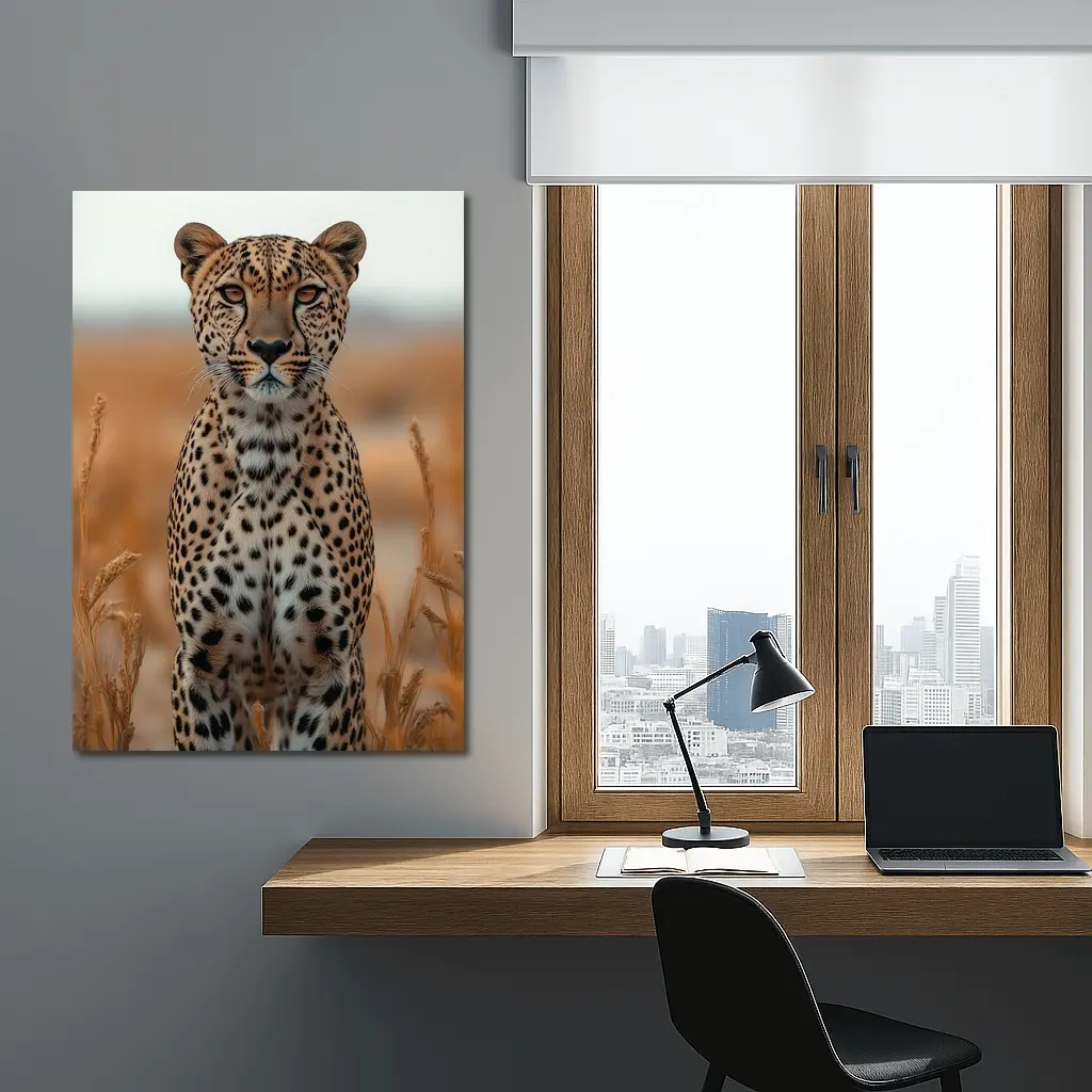 Leopard Standing In Golden Savanna Grass – Wall Art