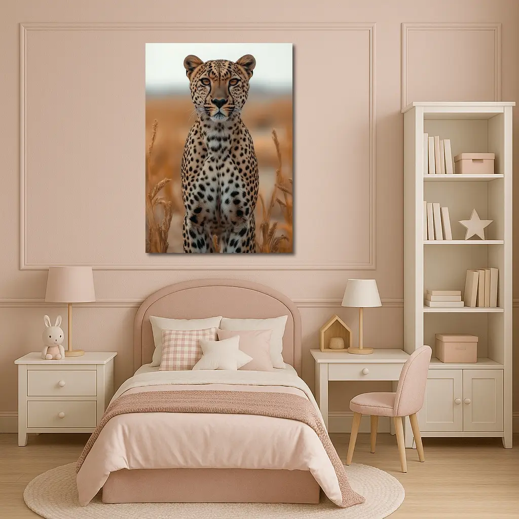 Leopard Standing In Golden Savanna Grass – Wall Art