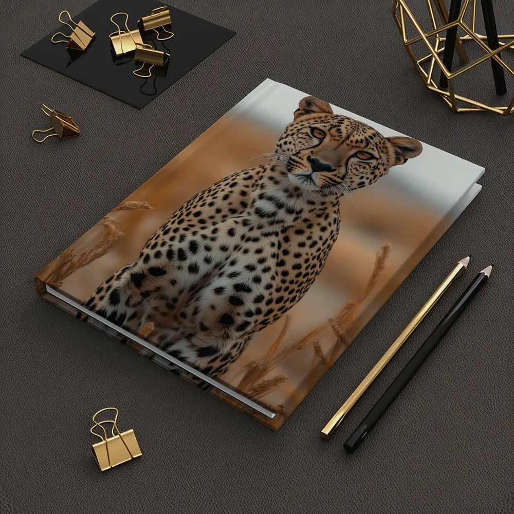 Leopard Standing In Golden Savanna Grass – Notebooks