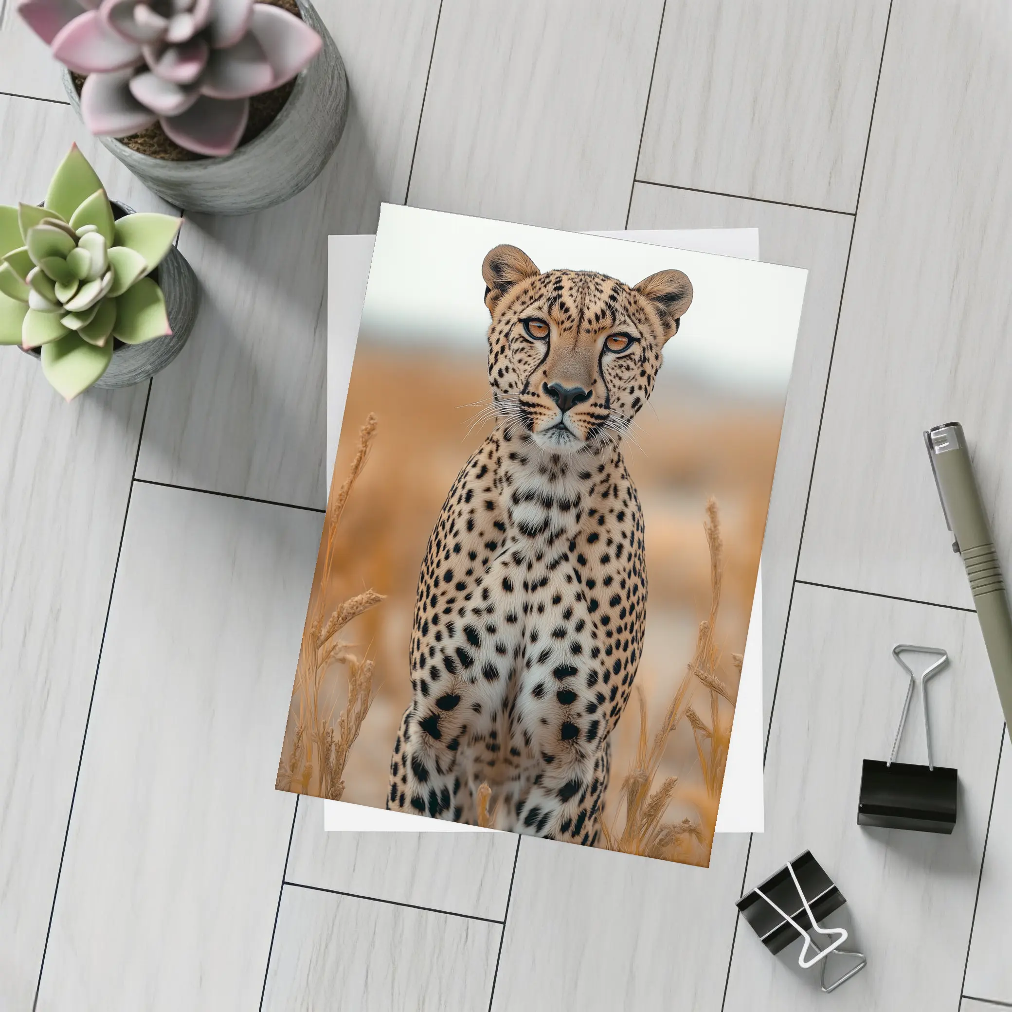 Leopard Standing In Golden Savanna Grass – Postcards