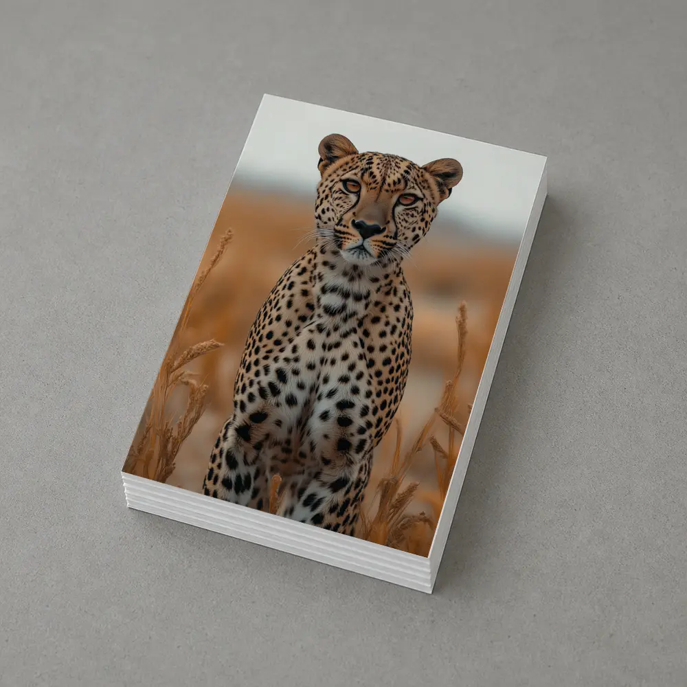 Leopard Standing In Golden Savanna Grass – Postcards