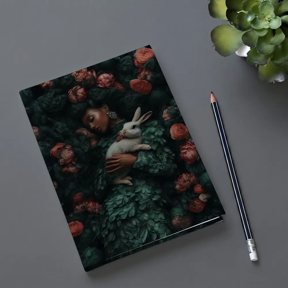 Woman Sleeping With White Rabbit Floral – Notebooks