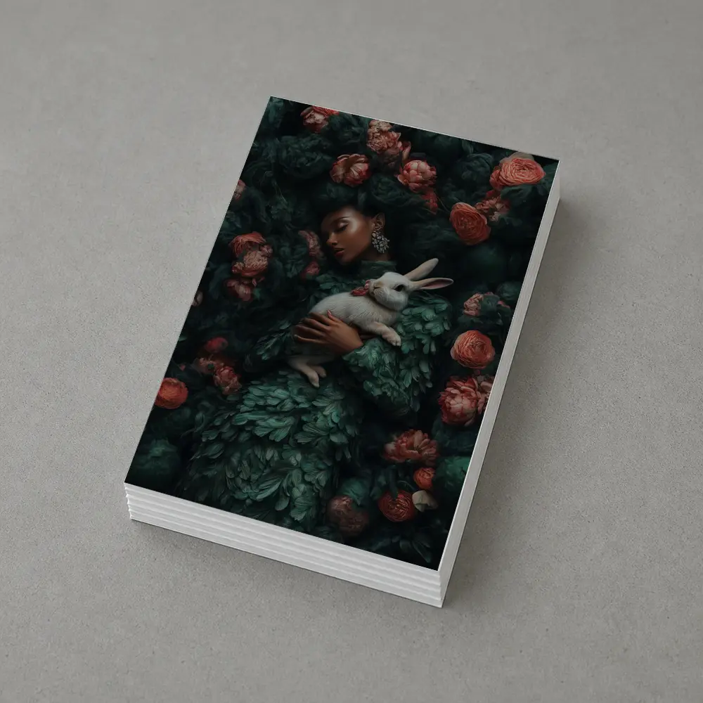Woman Sleeping With White Rabbit Floral – Postcards