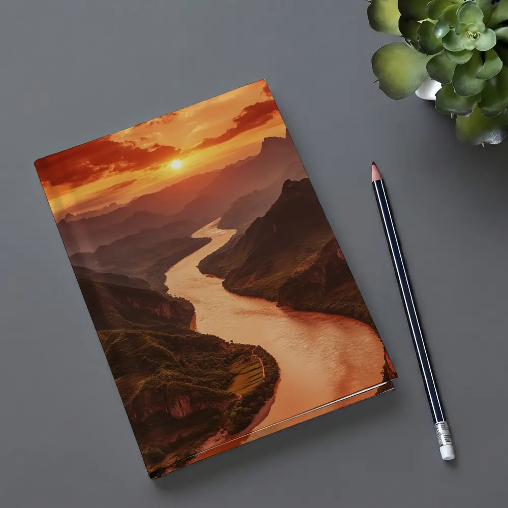 Winding River Valley Sunset Mountain Landscape – Notebooks