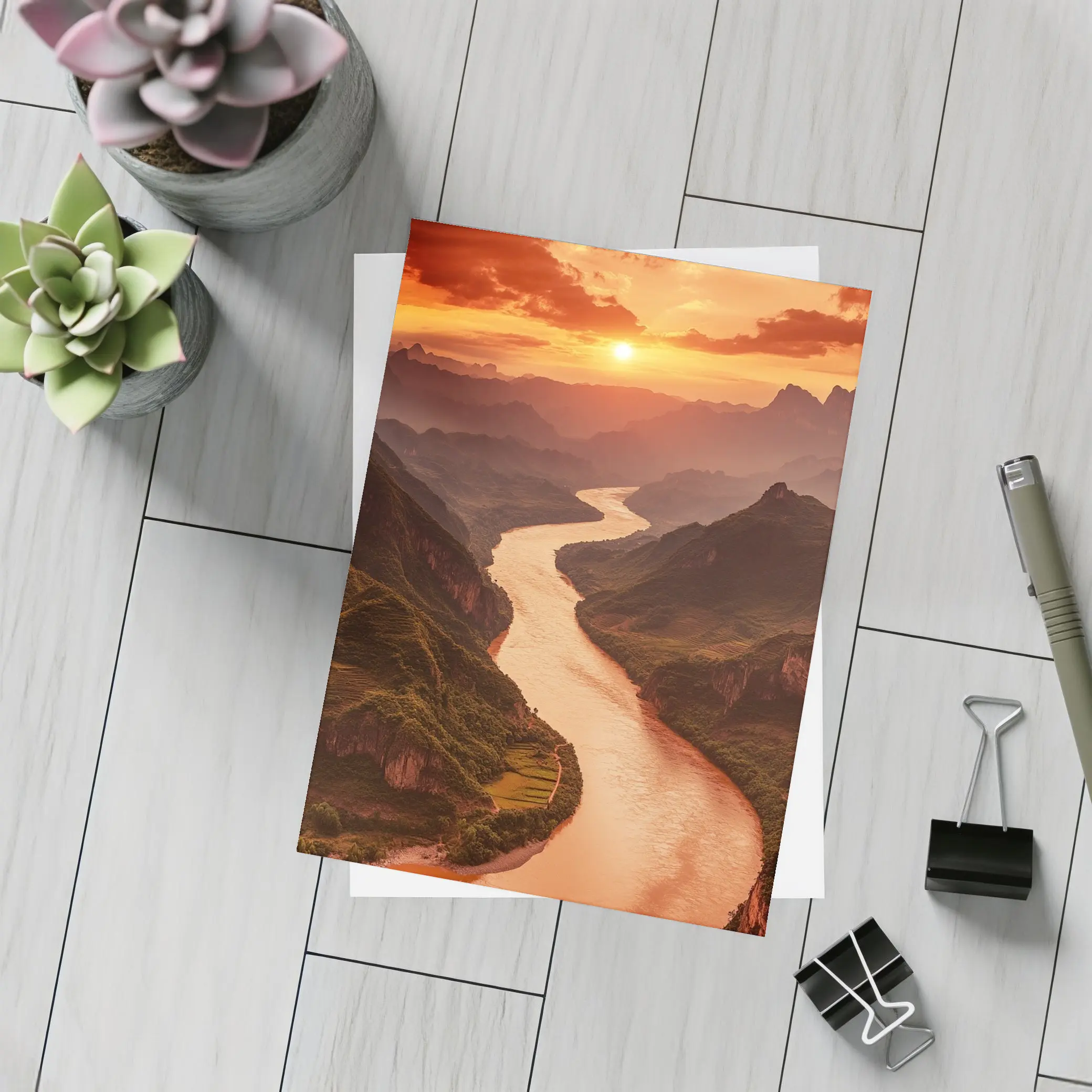 Winding River Valley Sunset Mountain Landscape – Postcards